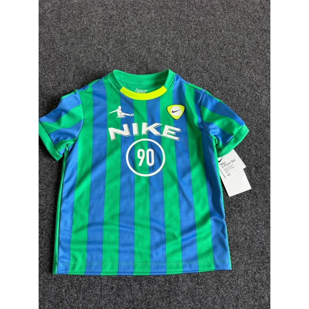 Nike Total 90 T90 Kids Soccer Jersey and Shorts 2-Piece Set Blue Green Black 4T
